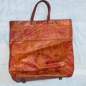 Leather Tote Bag with Fall print+Elephant print